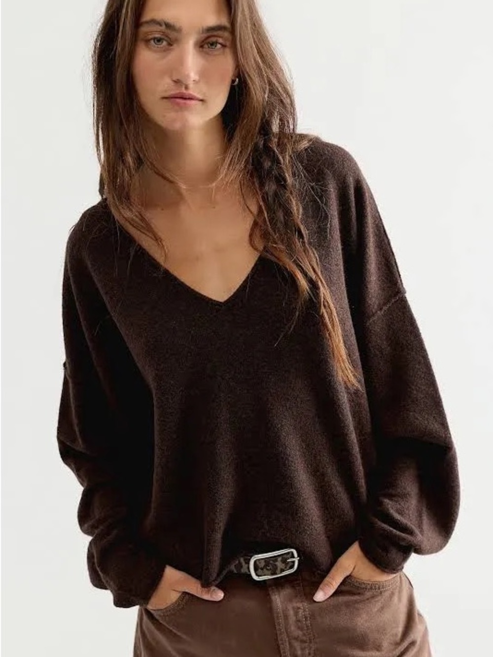 Free People See Me Oversized Slouchy Sweater - Espresso